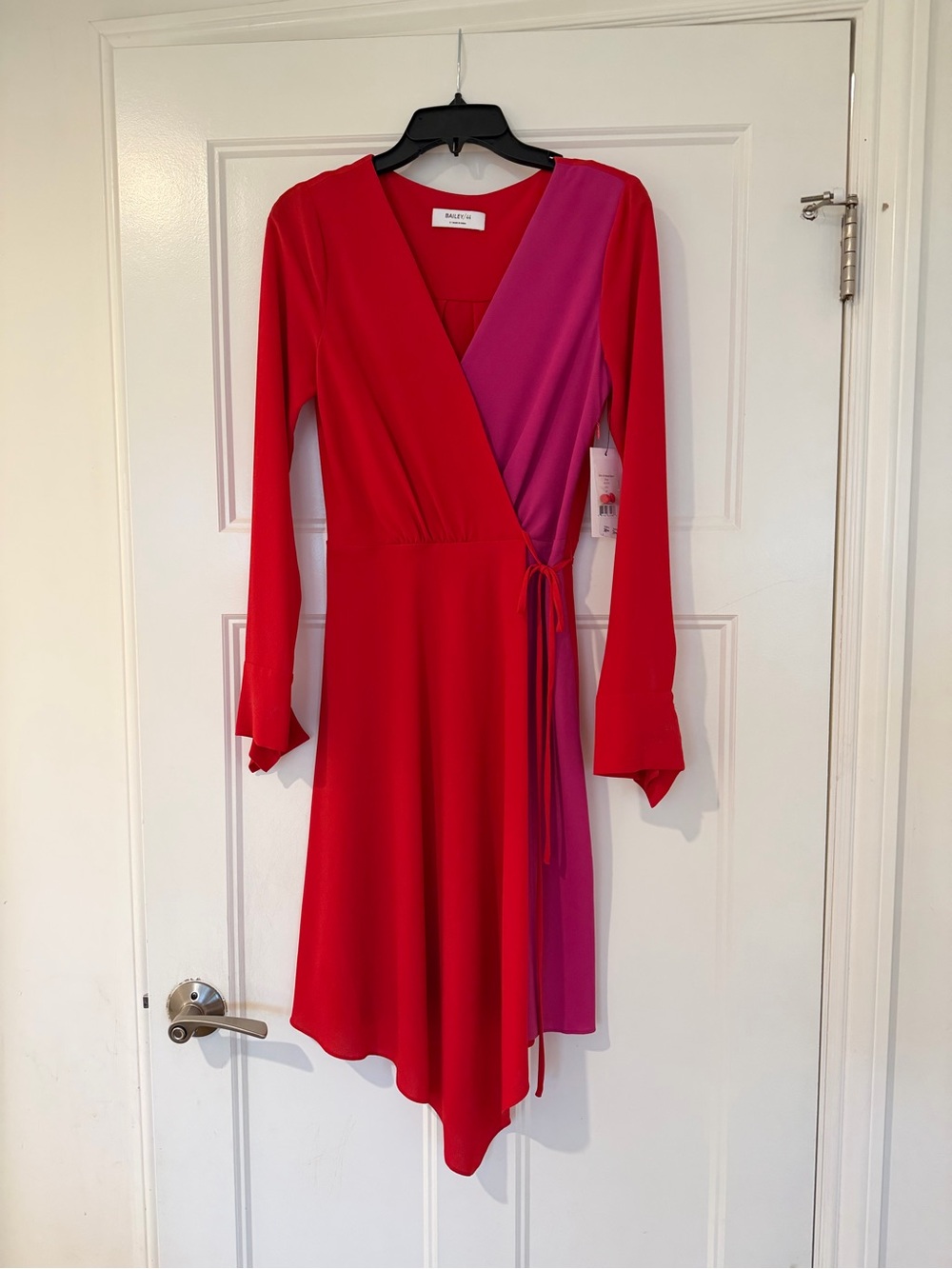 Bailey 44 - Red & Pink Wrap Dress with Asymmetrical Hem